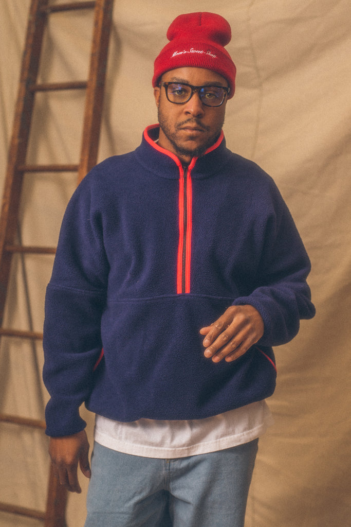 Vintage 90 s Quarter Zip Fleece Pullover Navy Red Mom s Sweet Shop