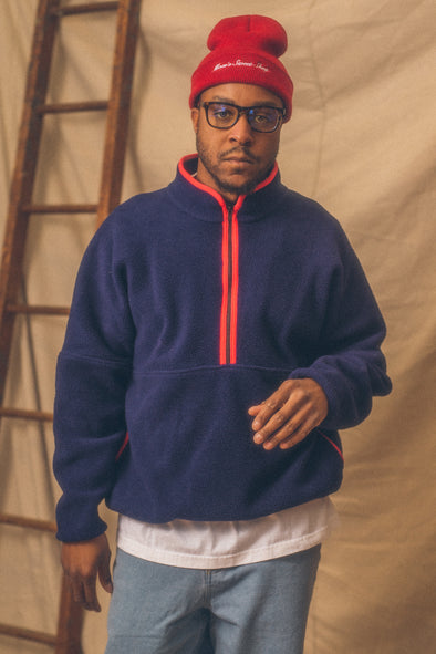 Vintage 90's Quarter Zip Fleece Pullover- Navy/Red