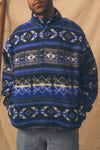 Vintage 90's Patterned Fleece Pullover-Black/Blue