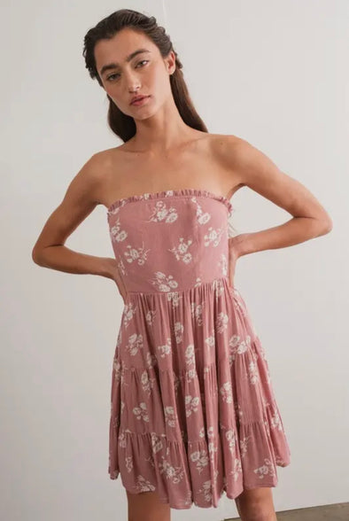 Quinn Strapless Mini Dress- Rose