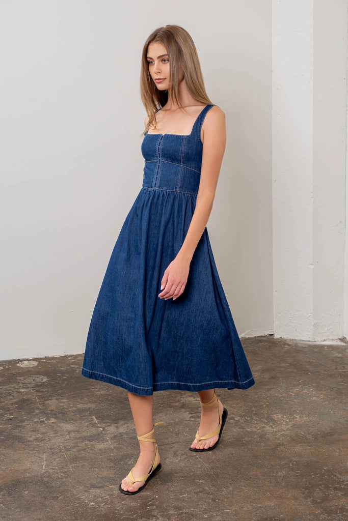 【BAON】Tind Dark Blue Denim Long One Piece Denim Dresses – billytshop