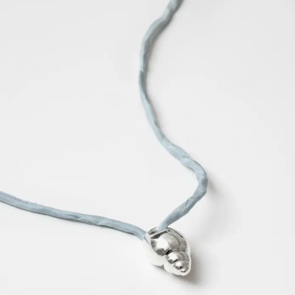 Shell Cord Necklace- Blue & Silver
