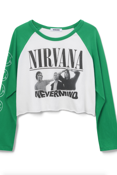 Daydreamer Nirvana Crop L/S Raglan- White/Green