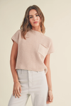 Half High Neck S/S Sweater Top- Pale Pink