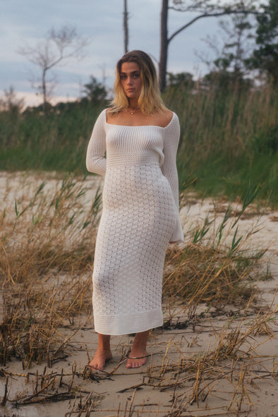 CLEARANCE- Kels Crochet Knit Maxi Dress- White