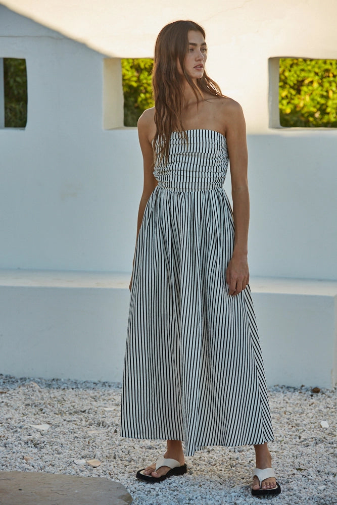 Ramona Strapless Maxi Dress- Off White/Black Stripe – Mom's Sweet Shop