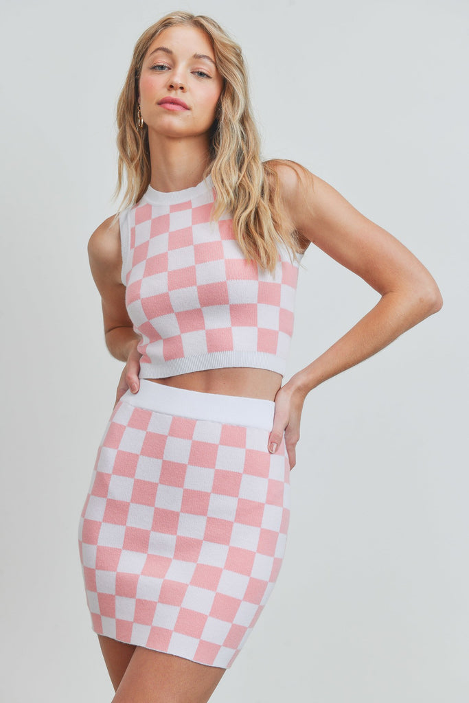 ミニスカート RONRON GINGHAM KNIT MINI SKIRT PINK RR24BKT3567PK Faye Mini Skirt
