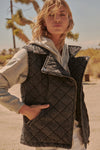 CLEARANCE-Quilted Collar Vest- Black Faded Wash