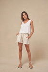 CLEARANCE- Suki Linen Striped Shorts- White/Natural