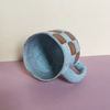 Handmade Ceramic 12oz Checker Mug- Light Blue