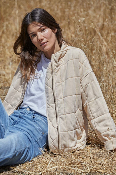 CLEARANCE- It's All Good Washed Quilted Jacket- Sand