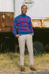 Vintage Unisex 80's Colorful Mock Neck Sweater