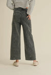 Paneled Stretch Denim Wide Leg Pants- Faded Black