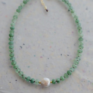Gemstone & Pearl Beaded Necklace- Sage