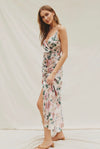 Morning Meadow Satin Maxi Dress- Multi