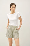 Striped Cotton Gauze Shorts- Chive Green