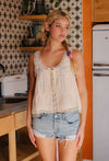 Lace Trim Cotton Cami- Cream