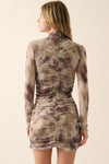 Abstract-Print Ruched High-Neck Mini Dress- Espresso