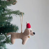 Felt Dachshund w/ Christmas Hat Ornament- Blonde