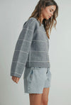 Addie Stripe Cardigan- Grey/White