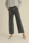 Paneled Stretch Denim Wide Leg Pants- Faded Black