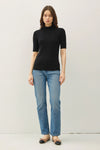 Mock Neck S/S Knit Top- Black