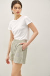 Striped Cotton Gauze Shorts- Chive Green