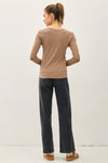 Ultra Soft Basic Scoop Neck L/S Tee- Dark Taupe