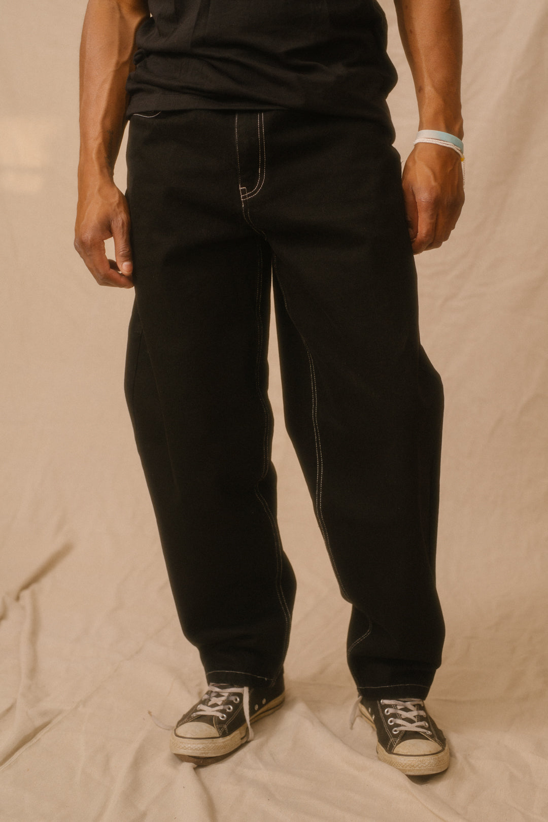 Theories Plaza Jeans- Black Contrast Stitch - Main Image
