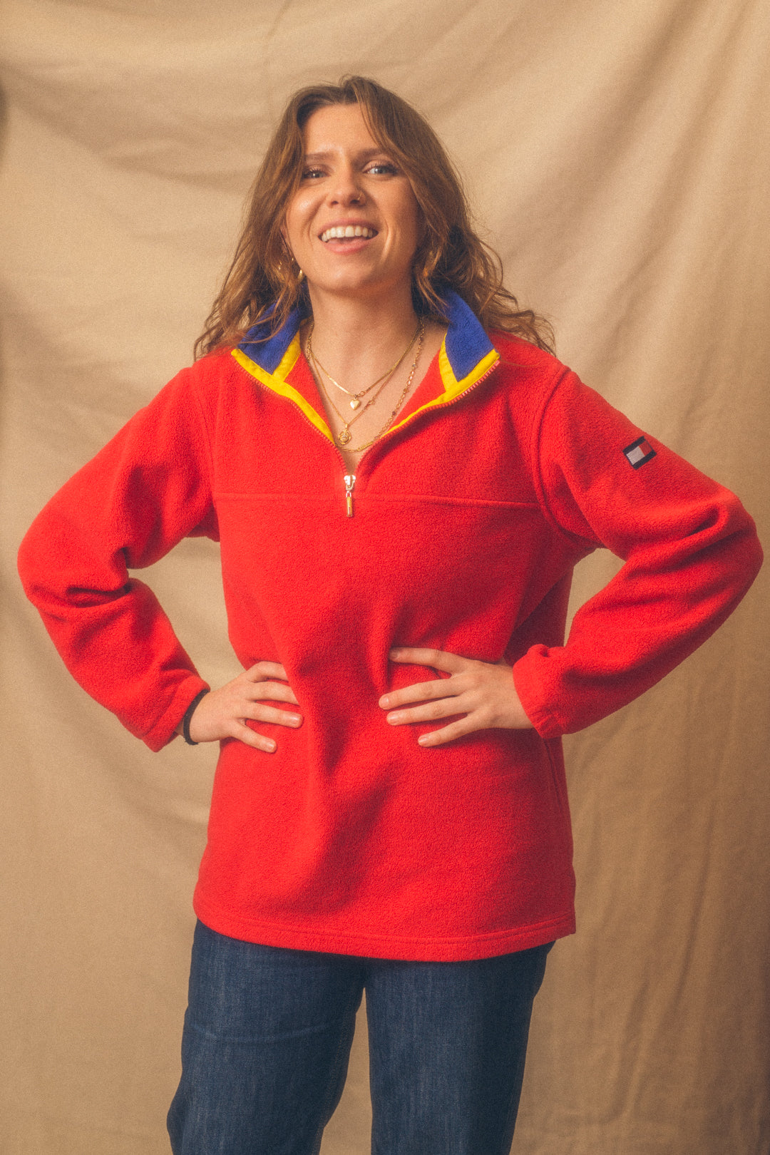 Vintage 90's Tommy Hilfiger Quarter Zip Fleece Pullover- Red