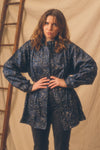 Vintage Cinched Waist Windbreaker Jacket- Navy Pattern