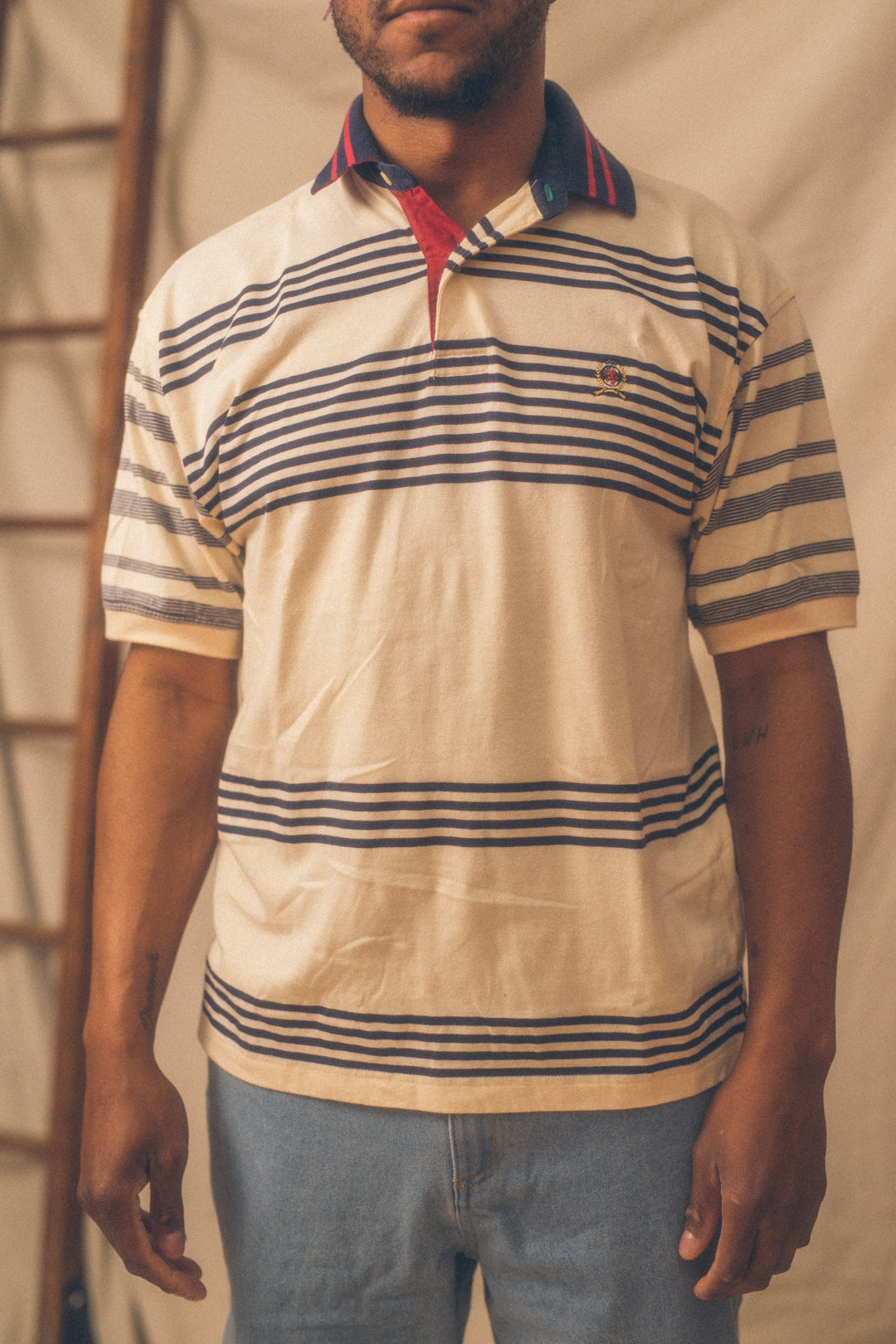 Vintage 90's Tommy Hilfiger Polo- Cream/Navy - Main Image