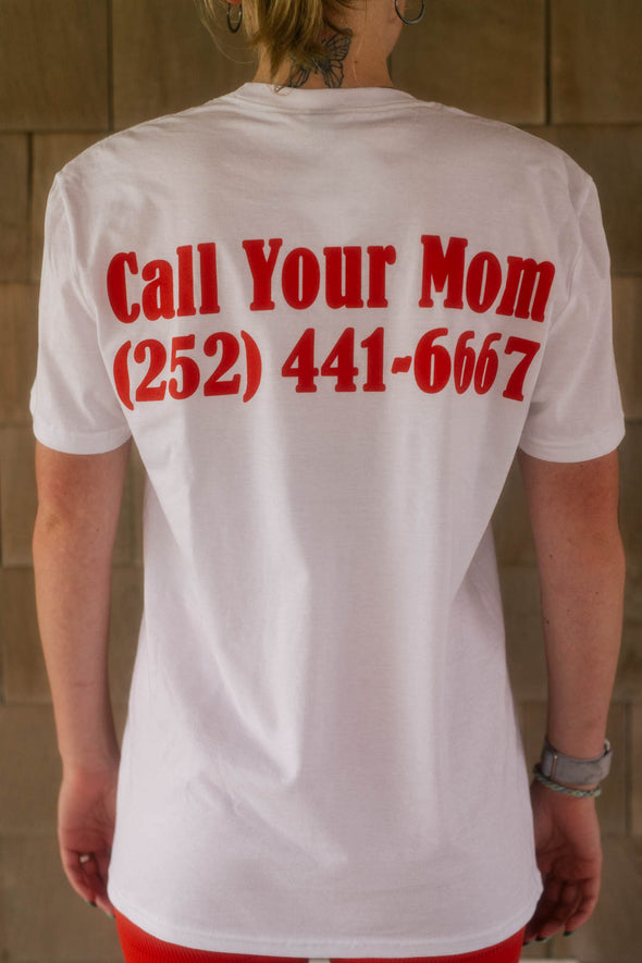 Mom's Call Your Mom Tee- White/Red