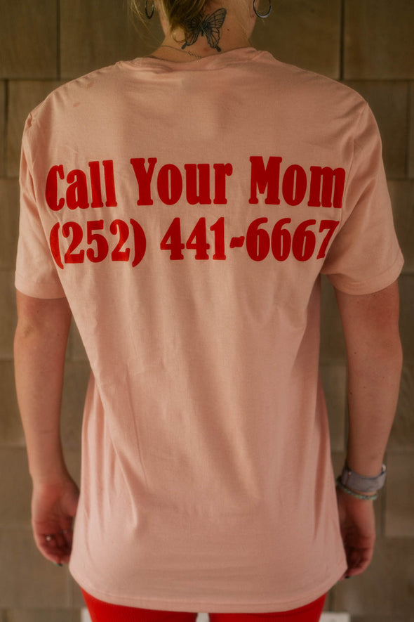 Mom's Call Your Mom Tee- Peach/Red