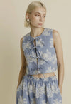 Embroidered Denim Vest w/ Ties