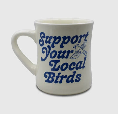 Support Your Local Birds Ceramic Mug- White/Blue