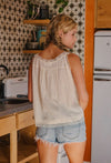 Lace Trim Cotton Cami- Cream