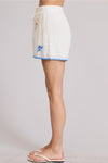 Cancun Embroidered Shorts- Cream/Blue