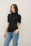 Mock Neck S/S Knit Top- Black