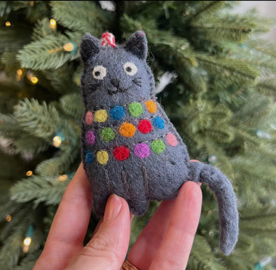 Cat in Christmas Lights Wool Felt Ornament