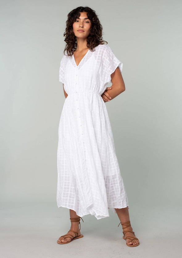Button Front Handkerchief Midi Dress- White