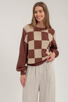 Crochet Checker Sweater- Brown