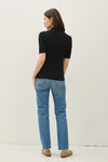 Mock Neck S/S Knit Top- Black
