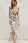 Morning Meadow Satin Maxi Dress- Multi