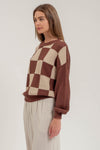 Crochet Checker Sweater- Brown