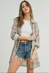 Strawberry Fields Oversized Button Down Top- Pink/Green Multi