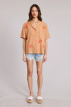 Daisy Embroidered Button Down Blouse- Ripe Peach