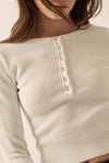 Shaper Fit Round Neck Henley- Ivory