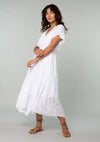 Button Front Handkerchief Midi Dress- White