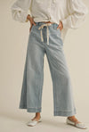 Washed Denim WIde Leg Tie Front Pants- Light Wash
